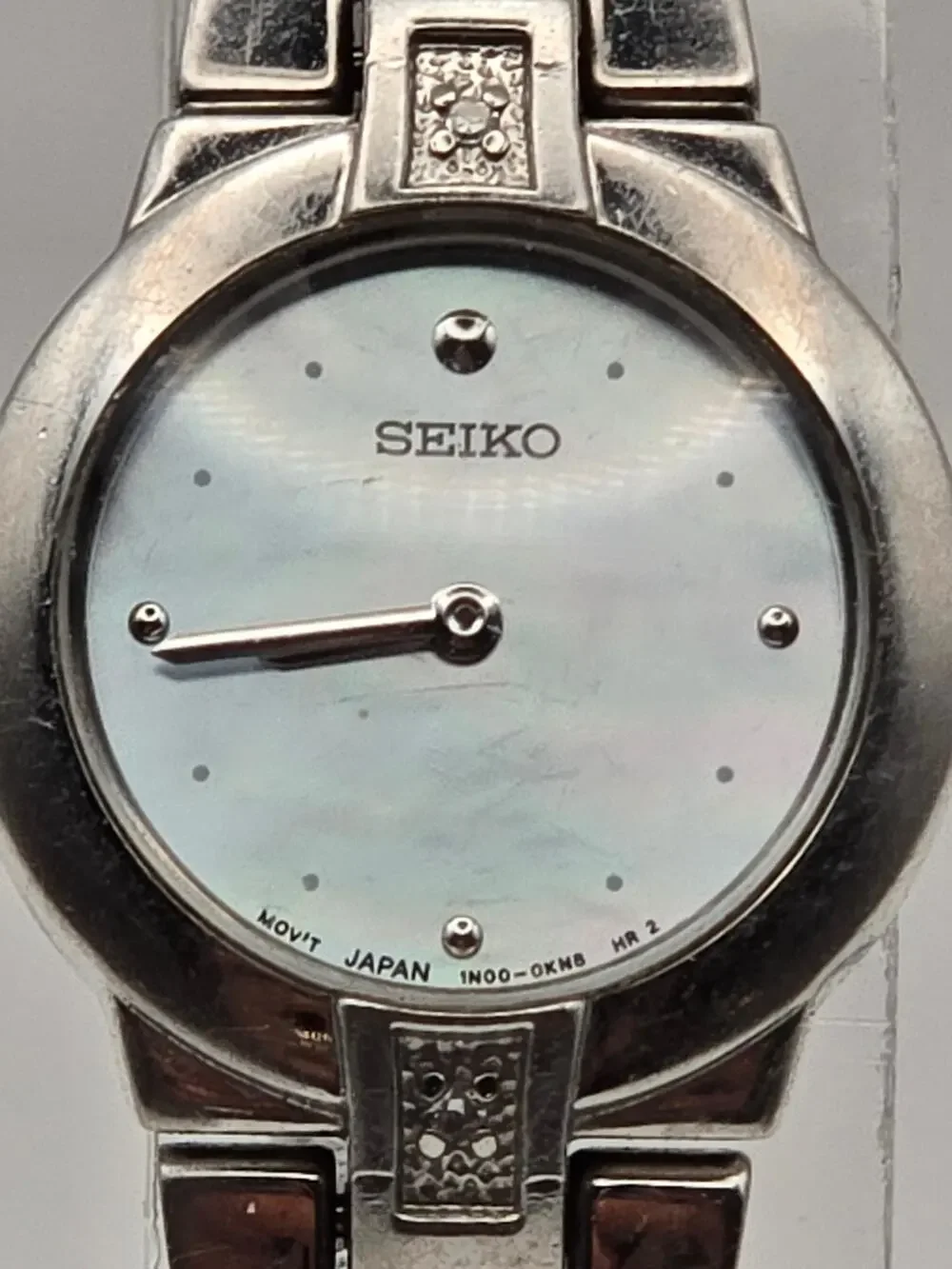 Seiko Quartz Watch Mother of Pearl Diamond Stainless Steel Aesthetic